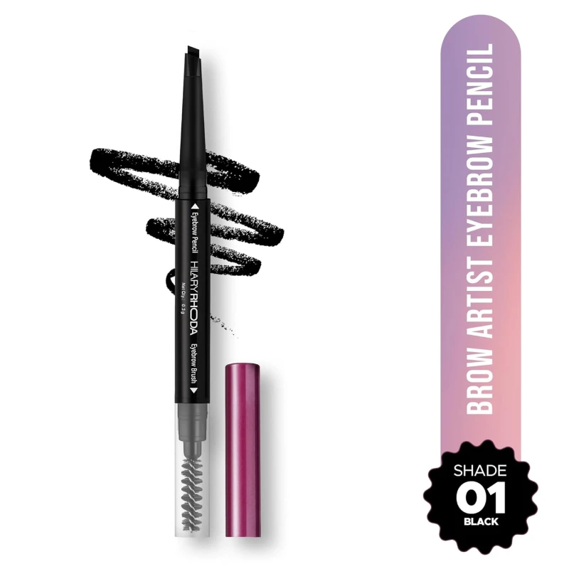 Hilary Rhoda Brow Artist Eyebrow Pencil Dual-Ended (Black, Shade 01) | Waterproof & Smudge-Proof Brow Definer | Natural Finish | Long-Lasting & Easy to Apply – 0.3g thumbnail 2
